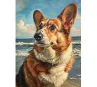 Kit de bordado de punto de cruz DIY Kit de bordado de animales Corgi - Perro en la playa Kit de punto de cruz de algodón de 11 CT-40X50CM