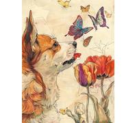 Kit de bordado de punto de cruz DIY Kit de punto de cruz con animales Corgi, perro y flores de tulipán Kit de punto de cruz de algodón de 11 CT-40X50CM