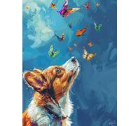Kit de bordado de punto de cruz DIY Kit de punto de cruz de animales Corgi Perro y mariposa Kit de punto de cruz de algodón de 11 CT-40X50CM