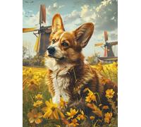Kit de bordado de punto de cruz DIY Kit de punto de cruz de animales Corgi Perro y paisaje Kit de punto de cruz de algodón de 11 CT-40X50CM