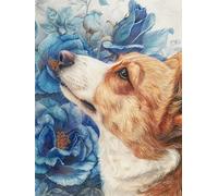 Kit de bordado de punto de cruz DIY Kit de punto de cruz de animales Corgi Perro y paisaje marino Kit de punto de cruz de algodón de 11 CT-40X50CM