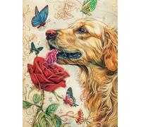 Kit de bordado de punto de cruz DIY Kit de punto de cruz de animales Corgi Perro y rosas Kit de punto de cruz de algodón de 11 CT-40X50CM