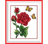 Kit de bordado de punto de cruz DIY preimpreso y estampado de 11 CT, línea completa de kits de inicio para principiantes - Mariposas sobre flores 33 x 38 cm