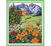 Kit de bordado de punto de cruz DIY preimpreso y estampado de 14CT, línea completa de kits de inicio para principiantes - Montaña nevada en primavera 45 x 53 cm