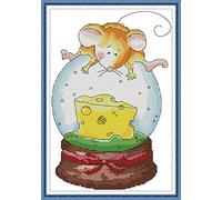 Kit de bordado de punto de cruz estampado hágalo usted mismo, línea completa de kits de inicio preimpresos para principiantes - Ratón y pastel 27x40cm