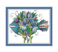 Kit de bordado en punto de cruz con estampado de bricolaje, gama completa de kits de inicio preimpresos para principiantes - Hermoso pez 39 x 33 cm
