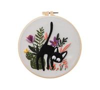 Kit De Bordado Gato Estampado - Bastidor De Madera 20x20 Cm | Juego De Costura A Mano Preimpreso | Accesorios De Labores Creativas Para Adultos Mujeres Niñas Decoración Del Hogar Festival Cumpleaños R