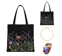 Kit de Bordado para Adultos, Tote Bag para Bordar, Bolsa de Lona Kit de Bordado para Principiantes Kit de Punto de Cruz Embroidery Kit Bolsa con Motivo Floral con Bastidor Agujas Hilos e Instrucciones
