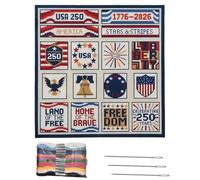 Kit de Bordado para Principiantes,Bandera Estadounidense 250 Aniversario Patriótico - Kit de Manualidades de Bordado para Principiantes 4 de Julio - para Mamá Novia Amante de la Historia Veterano Día
