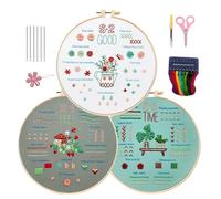 Kit de bordado para principiantes,Kit de bordado para principiantes para adultos | 3 juegos de bordado creativo hecho a mano - Kit de bordado en casa, instrucciones paso a paso, kit de costura para