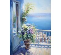 Kit de Bordado Punto de Cruz para Principiantes, Alféizar De La Ventana Junto Al Mar,G,40*50cm 11CT Kit de Bordado de Embroidery Kit con Hilos de Colores y Herramienta de Bordado a Mano para Adultos