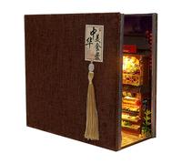 Kit de Bricolaje - de Madera 3D sujetalibros de Madera en Miniatura con iluminación LED | Sujetalibros de casa de muñecas Hecho a Mano, casa de muñecas mágica para Platos Chinos