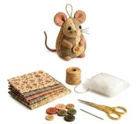 Kit De Bricolaje De Ratón De Retazos, Juego De Manualidades De Costura Hecho A Mano Con Tela Floral, Relleno Y Botones, Lindo Adorno De Ratón De Peluche for Principiantes(Style 1)