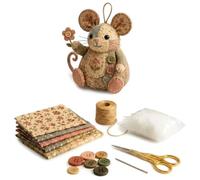 Kit De Bricolaje De Ratón De Retazos, Juego De Manualidades De Costura Hecho A Mano Con Tela Floral, Relleno Y Botones, Lindo Adorno De Ratón De Peluche for Principiantes(Style 3)