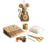 Kit De Bricolaje De Ratón De Retazos, Juego De Manualidades De Costura Hecho A Mano Con Tela Floral, Relleno Y Botones, Lindo Adorno De Ratón De Peluche for Principiantes(Style 2)