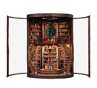 Kit de bricolaje para una esquina de libros redonda de dos pisos de madera, modelo arquitectónico creativo de una biblioteca en miniatura, pantalla de mesa y modelo de colección (356 piezas)