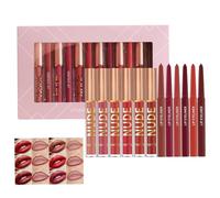 Kit de Brillo Labial, 6 Colores De Lápiz De Labios Con 6 Delineadores, Tinta Labial Mate Impermeable de Efecto No Transfiere, Para Fiestas Bodas Viajes y Eventos de Verano