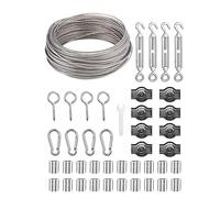 Kit de Cable de Acero Inoxidable 30m Φ 2mm, Nylon Revestido con Tensores para Alambre/Abrazadera, Toldos, Suspensión de Cuerda para Tendedero, Soporte Planta