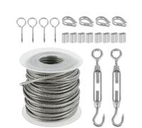 Kit de cable metálico Kit de barandilla Cable con imagen 15M/30M, tornillo alta resistencia for jardín, tensor alambre, colador, cuerda recubierta para Exteriores(15M)