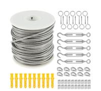 Kit de cable metálico Kit de barandilla Cable con imagen 15M/30M, tornillo alta resistencia for jardín, tensor alambre, colador, cuerda recubierta para Exteriores(30M)