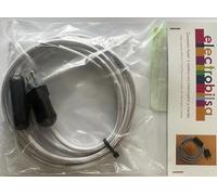 Kit de cable textil plateado 2 mts, 2 x 0.75 mm, incluye clavija e interruptor negro, ideal para iluminación y decoraciones eléctricas.