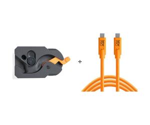 Kit de cable y palanca Tether Tools TetherGuard USB-C a USB-C de 4,6 m, recto a recto, naranja de alta visibilidad