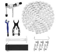 Kit de cadena para bicicleta 6/7/8 velocidades (1/2 x 3/32 pulgadas), 116 eslabones con eslabón rápido, extractor de cadena, alicates, gancho, abrazadera y cepillo