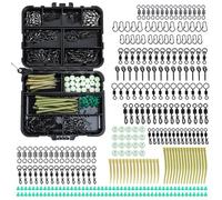 Kit de caja de aparejos de 300 piezas, ganchos surtidos, flotadores, compartimentos transparentes organizados para pesca de carpas gruesas, estuche negro ligero