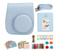 Kit de Caja de cámara Lvifloae Mini 12 con Bolso Protector de Cuero PU de Correa Ajustable con filtros de álbum de Fotos calcomanías de Marcos Colgantes para Viajar al Aire Libre (Azul)