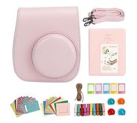 Kit de Caja de cámara Lvifloae Mini 12 con Bolso Protector de Cuero PU de Correa Ajustable con filtros de álbum de Fotos calcomanías de Marcos Colgantes para Viajar al Aire Libre (Rosa Claro)