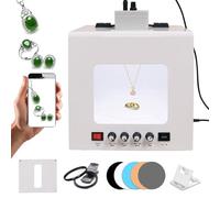 Kit de caja de luz para estudio fotográfico para fotografía de joyas, mini estudio giratorio eléctrico de 360° con brillo ajustable y 4 luces de relleno, soporta colgar o colocar