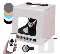 Kit de caja de luz portátil para estudio fotográfico con función giratoria de 360°, 4 luces de relleno de brillo ajustables, mini caja de luz para fotografía de joyas, soporta colgar o colocar