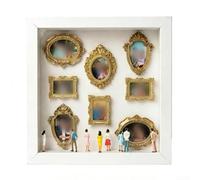 Kit de caja de sombra de museo DIY que soporta diseños personalizados de siluetas con 8 marcos estructurados y 10 figuras simbólicas (blanco)