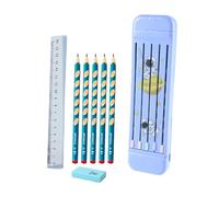 Kit de caja portátil de plástico ABS con 5 lápices borrador regla ABS para estuche, regalo de papelería para niño y niña Stude Case Cutter