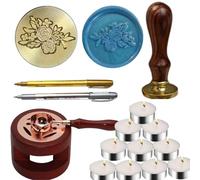 Kit de calentador de sello de cera, herramienta de sellado de horno de cera con 2 bolígrafos WaxSeal + cuchara de sellado de cera y 10 velas para sellar WaxStamp de invitación de boda sobre carta (kit