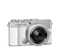 Kit de cámara Olympus Pen E-P7 Blanca, Sensor de 20 MP, LCD de Alta definición abatible, 4K, Wi-Fi, Control de Perfil Monocromo y del Color, Incluye M.Zuiko Digital ED 14-42 mm EZ Plata
