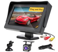 Kit de Camara Trasera para Coche 4,3 Pulgadas, Cámara de Marcha Atrás Coche con Monitor, Cámara para Coche Aparcamiento Coche Prueba de Agua IP68 12 LED Visión Nocturna para Furgonetas, SUV, Camiones