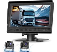 Kit de cámara Trasera para Coche: Pantalla de 7 Pulgadas con Dos cámaras Impermeables de 1080p, grabación en Bucle, línea de Marcha atrás, cámara Trasera para Coche/Tractor + Tarjeta TF de 64 GB