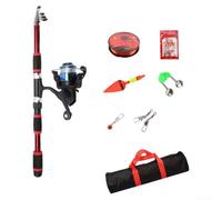 Kit de caña de pescar de viaje de 1 8 m, caña telescópica con carrete, anzuelos, cebos, línea de 100 m, flotador y campana para pesca cómoda (rojo)