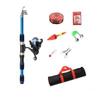 Kit de caña de pescar de viaje de 1 8 m, caña telescópica con carrete, ganchos, cebos, línea de 100 m, flotador y campana para pesca conveniente (azul)