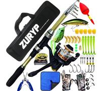 Kit de caña de Pescar para Adultos, caña de Fibra de Carbono con Carrete, Juego Completo de Equipo de Apto para Principiantes para Agua Dulce y Salada, Uso para Viajes, Lago, río, Orilla