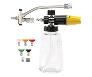 Kit de cañón de espuma, kit de limpieza de coche que se a arandelas, boquilla de de doble presión, suministros de limpieza con 5 boquillas de 1000 ml, botella de jabón, accesorios de
