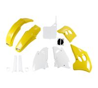 Kit de carenado UFO PLAST de 9 piezas con protector de horquilla blanco/amarillo
