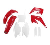 Kit de carenado UFO PLAST de 9 piezas con protector de horquilla rojo/blanco