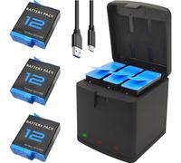 Kit de cargador de batería para GoPro Hero 12, 11, 10, 9, negro, paquete de 3 baterías recargables Enduro de repuesto para Go Pro Hero12 Hero11 Hero10 Hero9 negro con funda de carga triple portátil