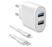 Kit de Cargador de Viaje SBS 2xUSB + Lightning C-89 Blanco