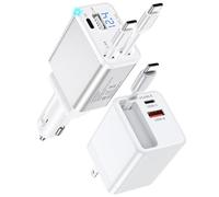 Kit de cargador retráctil para Apple iPhone 17 Pro Max 16 Air, Samsung Galaxy S25 Ultra S26, Pixel 10, adaptador de cargador rápido de coche de 47 W + enchufe de pared plegable de 35 W, estación de