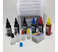 Kit de cartuchos recargables vacíos + 700 ml tinta con 4 frascos negros, cartuchos de repuesto originales Inkjet tipo 16XL T16 1631-1632-1633-1634 + tanques de recarga para Epson Workforce WF2010, WF2510. , WF2510WF, WF2520NF, WF2520, WF2530WF, WF2540WF, WF2630, WF2630WF, WF2650, WF2650WF, WF2660, WF2660WF. Alta calidad AAA++.