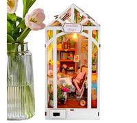 Kit de casa de libros, sujetalibros de madera en miniatura de 7.28 pulgadas, luz LED de , diseño de PVC de madera duradera para estantes de habitación resistentes, escena de habitación de