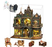Kit de casa de muñecas de detective en miniatura, rompecabezas 3D de madera con luces LED, caja de música, estilo victoriano, idea creativa de habitación, el mejor regalo (con cubierta antipolvo)